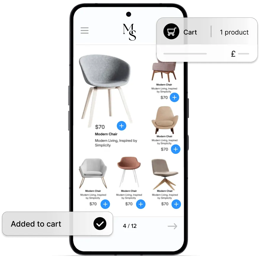 Integrated cart in an interactive catalogue on mobile